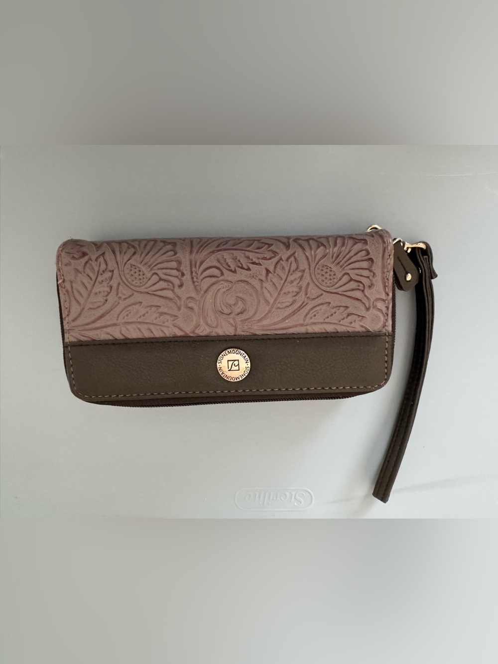 Stone Mountain Embossed Two-Tone Wristlet Clutch